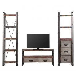 Red Living Ensemble mural Factory - Manguier massif / Métal - Marron vintage -Meubles TV muraux Soldes wohnwand factory 3 teilig mango massiv metall vintage braun 3600925