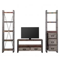 Red Living Ensemble mural Factory - Manguier massif / Métal - Marron vintage -Meubles TV muraux Soldes wohnwand factory 3 teilig mango massiv metall vintage braun 3600945