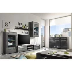 Loftscape Meuble TV Tadeus I (4 éléments) - Avec éclairage Gris brillant / -Meubles TV muraux Soldes wohnwand tadeus i 4 teilig inkl beleuchtung hochglanz grau grau 977130