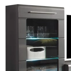 Loftscape Meuble TV Tadeus I (4 éléments) - Avec éclairage Gris brillant / -Meubles TV muraux Soldes wohnwand tadeus i 4 teilig inkl beleuchtung hochglanz grau grau 977138